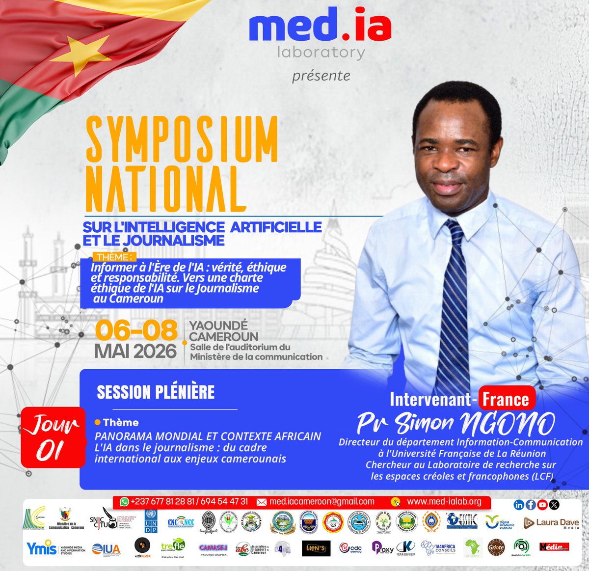 NgonoSimon's tweet photo. Honoré de participer au symposium sur l’intelligence artificielle et le #journalisme, qui se tiendra du 6 au 8 mai 2026 à #Yaoundé🇨🇲. Il est consacré aux reconfigurations des pratiques médiatiques à l’ère de l’IA et aux enjeux de #régulation.
#MedIALab #IA #Médias #Cameroun #LCF https://t.co/jUxxmCKvL5
