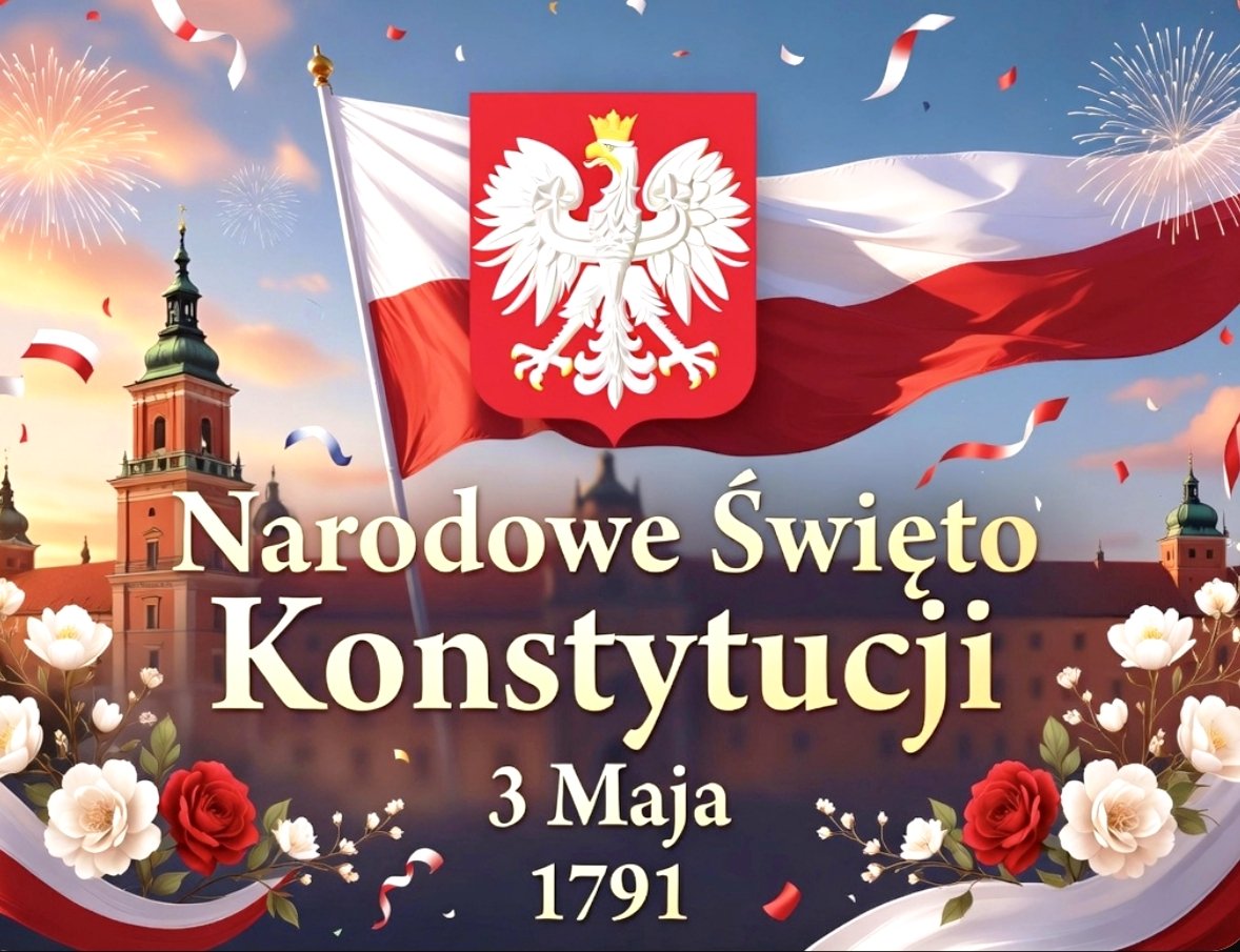 Vivat maj, 3 maj 🇵🇱🙂❗

- pierwsza w Europie i druga na świecie,
- formalnie zniosła liberum veto, 
- wiele reform,
- zauważała, że prywatne chcenia i narodowa korzyść to często dwie różne sprawy.
#ŚwiętoKonstytucji 
#3Maja 
#Konstytucja 
#Samorząd #KonstantynówŁódzki