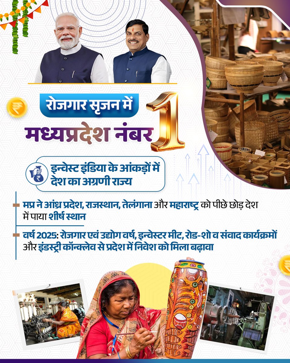 निवेश के लिए विशेष, अपना मध्यप्रदेश... 

रोजगार सृजन में मध्यप्रदेश है देश का नंबर-1 राज्य