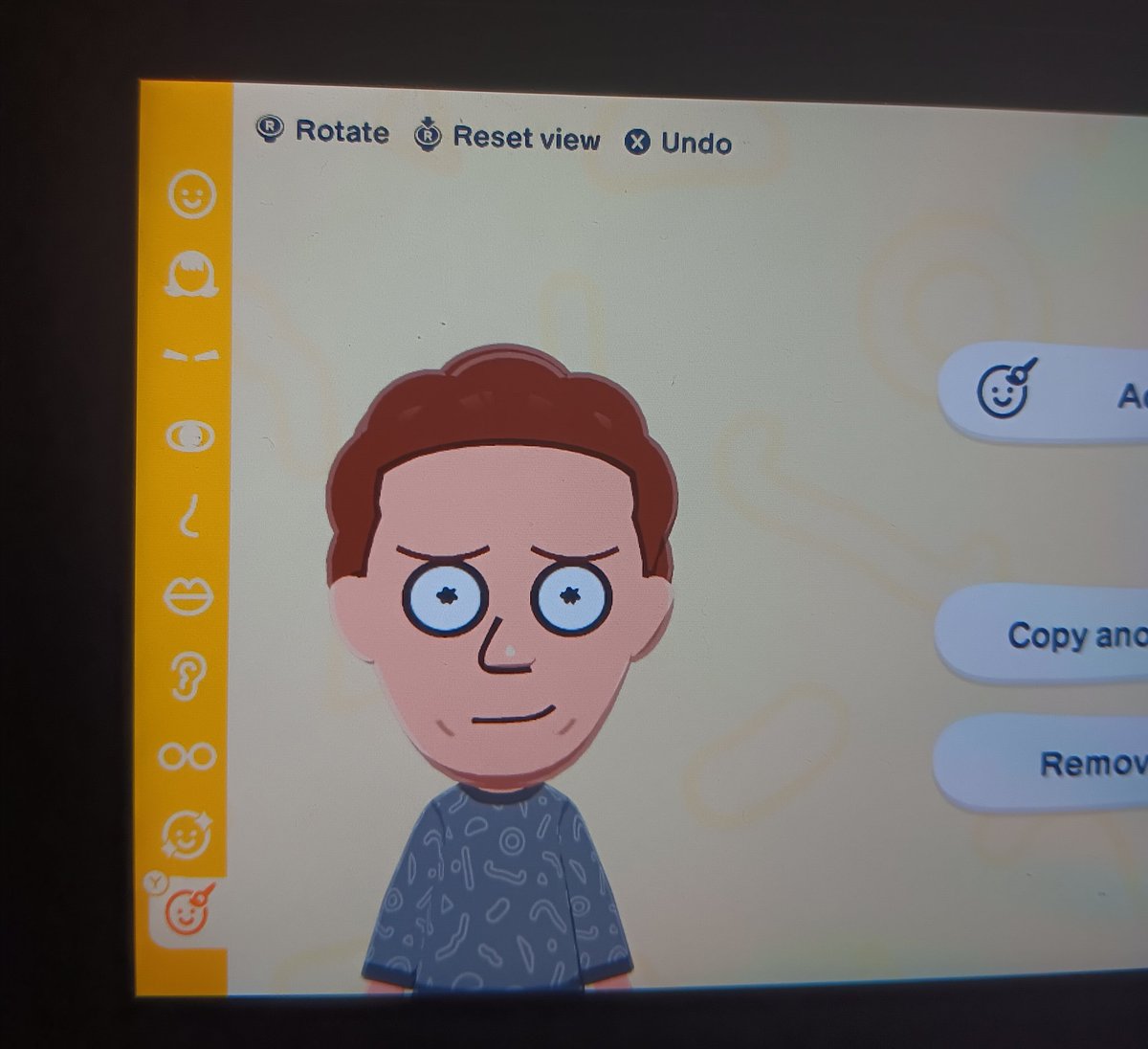 n0stalgiam0nstr's tweet image. My Jerry Tomodachi Life Mii. Including the custom shirt and pants I made for his show outfit
#RickandMorty