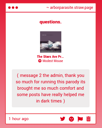 arborparasite's tweet photo. ( i'm very happy to hear that! nosoi is very special to me and i'm glad you like her despite how off-the-rails things have gone from what little canon we have. )

( and a wonderful song! ) https://t.co/3zySyyK3tX