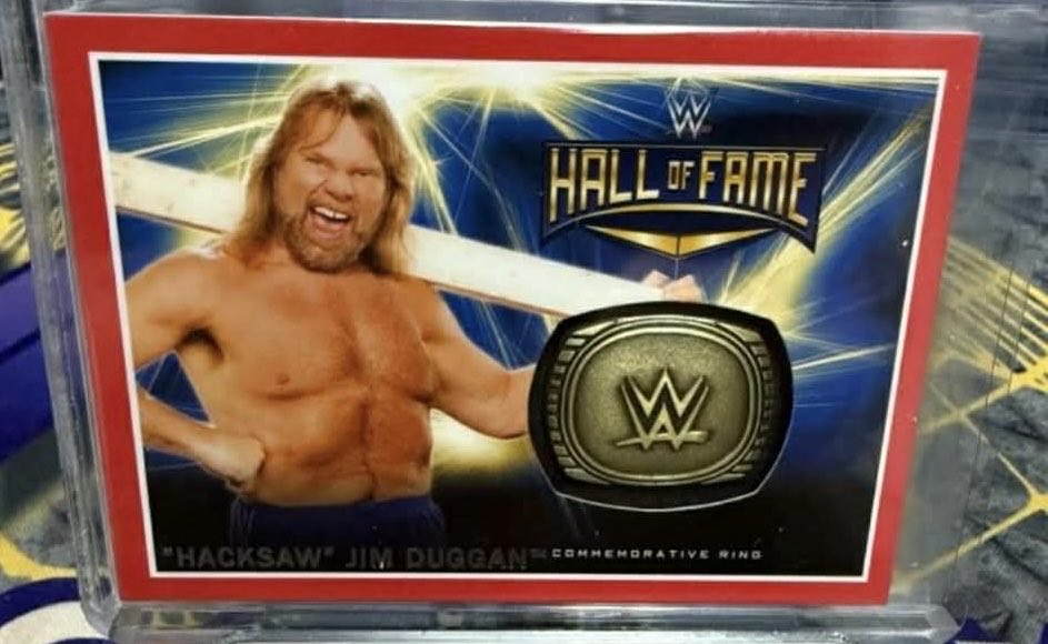 Bandino11's tweet photo. Opinion post: Did I add value or ruin the 1/1? No wrong answers, however I love it! Thank you to The Tough Guy,
@RealHacksawJim ! @CardPurchaser @dpeck100 @unde_taker @AewCard @WrestlingTradi2 https://t.co/nQQwcjPtob