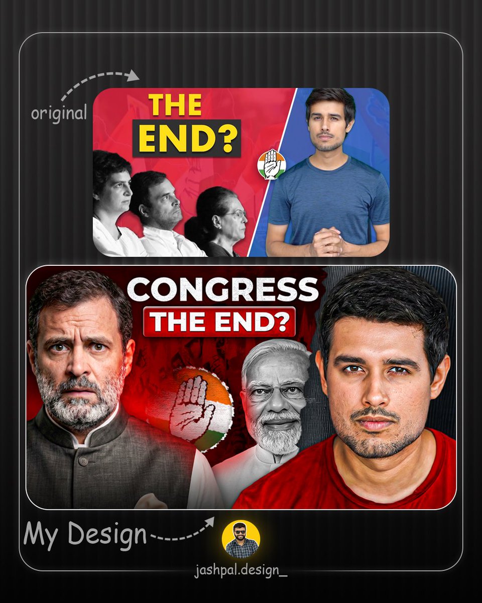 jashpaldesign_'s tweet image. Redesign This @dhruv_rathee  Thumbnail, How’s it? 🎯
.
Created two different variations for the same topic. 

Follow @jashpal.design_  For More
.
.
#youtubethumbnail #dhruvrathee #congress #modi #trending