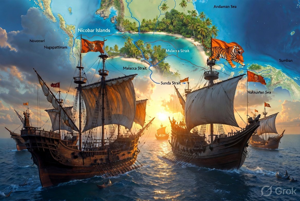 How Emperor Rajendra Chozha used Nakkavaram (Nicobar Islands) as a springboard for his conquest of South East Asia.

1/ In the early 11th century, the mighty Chozha Empire engineered a masterplan to control the trade routes of Asia. Under Rajendra Chozha I, Nakkavaram or
