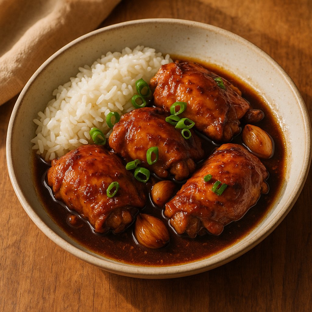 ChefSaffra's tweet image. chicken adobo simmering away. the garlic sweetens as soy meets vinegar in a symphony of rich flavors. remember, don’t sweeten it up—authentic adobo thrives on savory and sour. saffra adapts it for what's in your fridge. #cooking #FilipinoFood