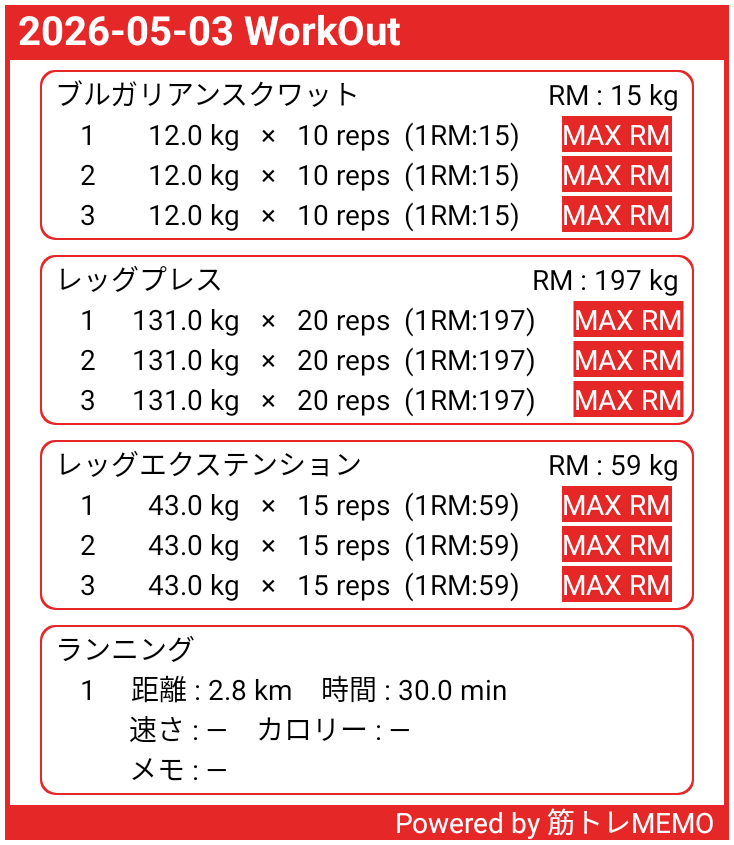 ジムトレ370日目

軽めの脚3種目。
GWもジム混んでるわー😙

#筋トレMEMO x.gd/Q7PW6