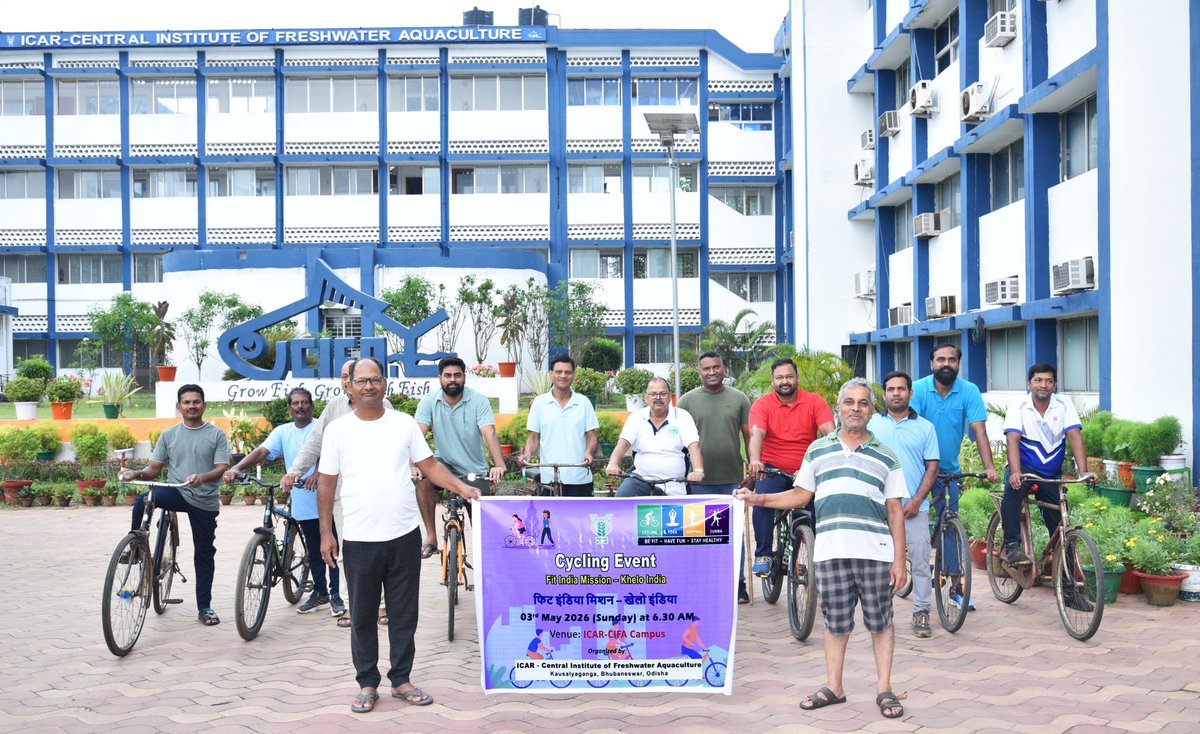 icarcifa's tweet photo. Pedalling towards fitness, fun and a healthier India! 🚴‍♂️

ICAR-CIFA  organized a Cycling Event under Fit India Mission – Khelo India on 03 May 2026 at ICAR-CIFA Campus, Kausalyaganga, Bhubaneswar.

#FitIndia #KheloIndia #CyclingEvent #ICARCIFA #StayHealthy #icarindia https://t.co/gW9Vd067DJ