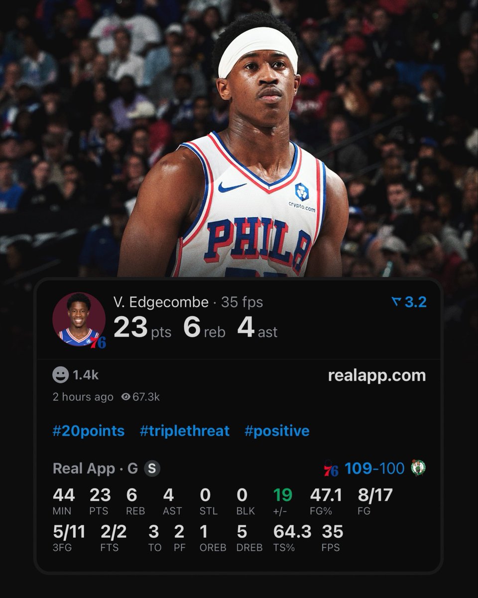 realapp's tweet image. VJ Edgecombe had the most points by a rookie guard in a Game 7 since Jerry West (1961).