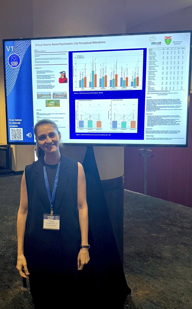 YaldaFarahmand's tweet image. Ending this year’s @SOBP✨ However, the question still remains! Could psychedelic virtual reality amplify blinding in psychedelic studies? 💥 #SOBP2026, #psychedelics, #virtualreality
@YaleABNLab @YalePsych @anahitabassir
