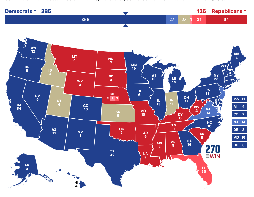 This is the most realistic map for Dems if the entire GOP collapses. 

All potentially competitive states locked down

30 states.

Permanent presidency and a filibuster proof majority in the senate.