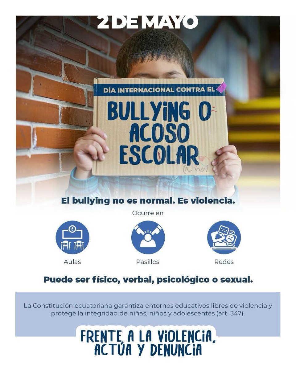 WRadioEc's tweet image. En el Día Internacional contra el #Bullying o #AcosoEscolar, #FiscalíaEc hace un llamado a la sociedad a proteger la integridad, la seguridad y los derechos de niños, niñas y adolescentes en todos los contextos.