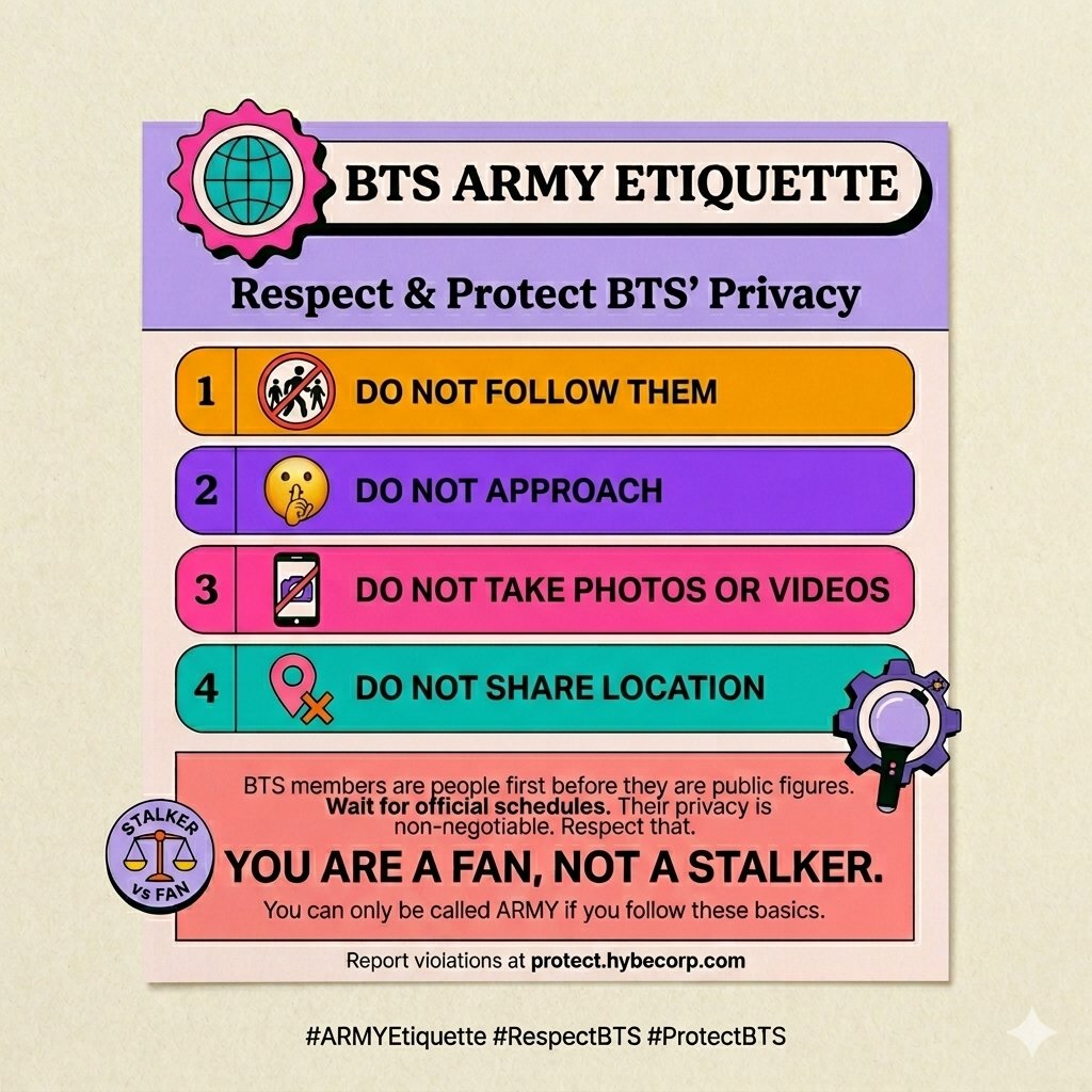 KriskaSantillan's tweet image. I absolutely agree with everyone that we should not tolerate stalker behavior. Here are some posters for people to use and share using CookieOrganic's original posters. I added the protect.hybecorp.com in one of the posters for CTA.

 #BTSARMY #BTS #ARMY #ARMYEtiquette