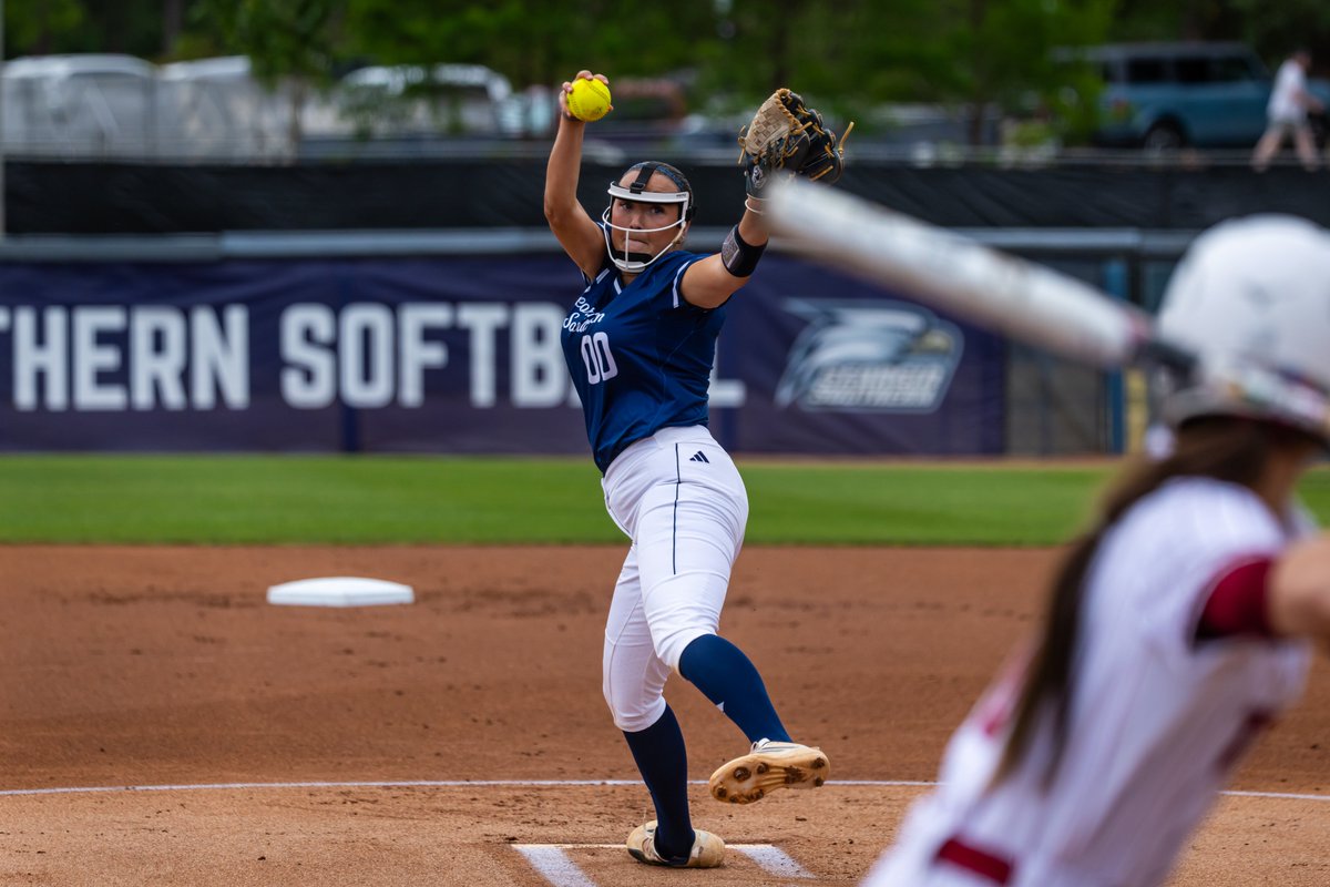 GSAthletics_SB's tweet photo. 2️⃣0️⃣0️⃣ Career Strikeouts

After posting a career game-high of 10 strikeouts in Game One, @barnard_alana notched her career 200th and surpassed that mark to log 204 strikeouts!

#HailSouthern https://t.co/HcFQLowr7z