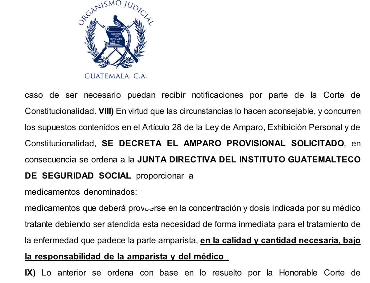 Por petición del IGSS hemos seguido los mecanismos burocráticos que requiere para obtener medicamentos que los pacientes ya pagaron con su trabajo. 

Al parecer, al Dr. Emilio Villagrán, que es el director, no le importa caer en desacato al incumplir los amparos a los que la CC