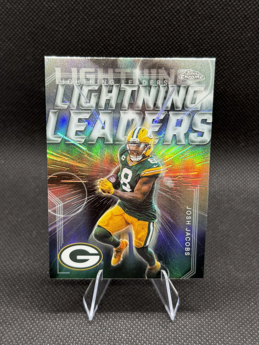 BoatCardShop's tweet image. Josh Jacobs Case Hit Chrome Lightning Leaders Topps 2025 Packers #LL-20 NFL