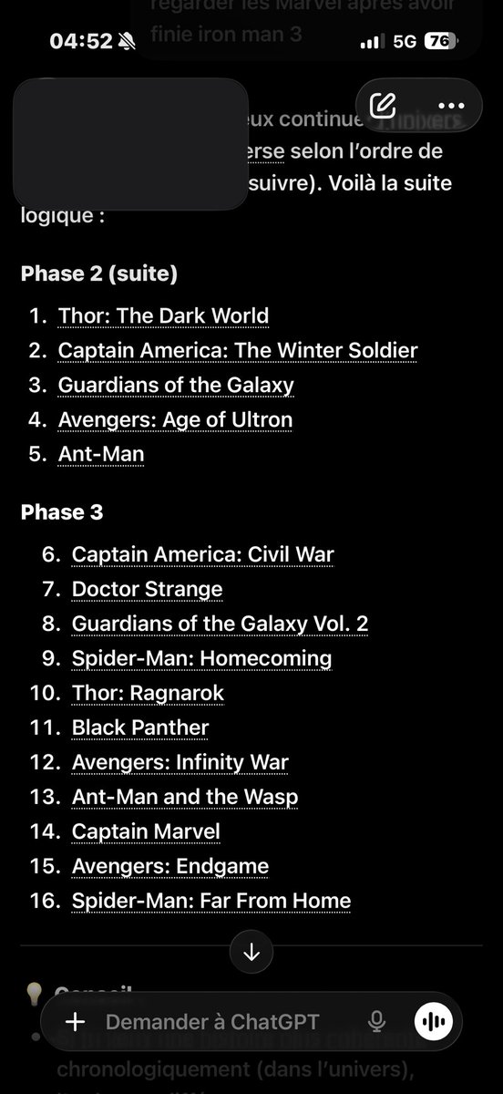 Issam842384311's tweet photo. Dit moi la je finie iron man 3 et je voulais savoir cette ordre chronologique à regarder et bien ou pas pour que les histoires se suivent https://t.co/JTzoK4uh73
