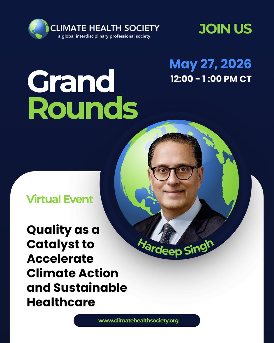 ClimHealthSoc's tweet photo. Please join Hardeep Singh as he presents 'Quality as Catalyst to Accelerate Climate Action and Sustainable Healthcare'. 
Register now - https://t.co/LDDd8c40sP
#climatehealthsociety #climateaction #sustainablehealthcare https://t.co/Bm6HRd6tLj