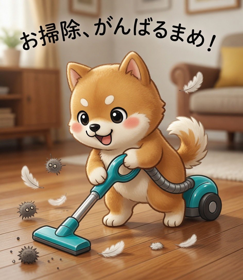 今日は掃除の日！➁ ぬいぐるみver.！ #まめちゃん #ゆるキャラ