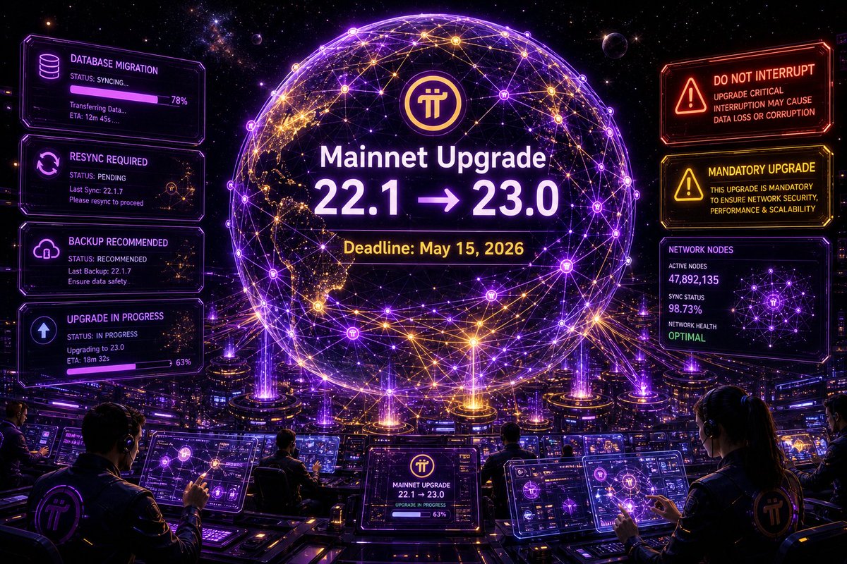 santosinakatomo's tweet image. 🚀🔄 22.1 ➝ 23.0 Upgrade IN PROGRESS

⏳ Deadline: May 15, 2026

⚠️ All Mainnet node operators must upgrade before the deadline to stay connected to the network!

#PiNetwork #PiMainnet #Crypto #Blockchain #Upgrade #NodeOperators 🚀