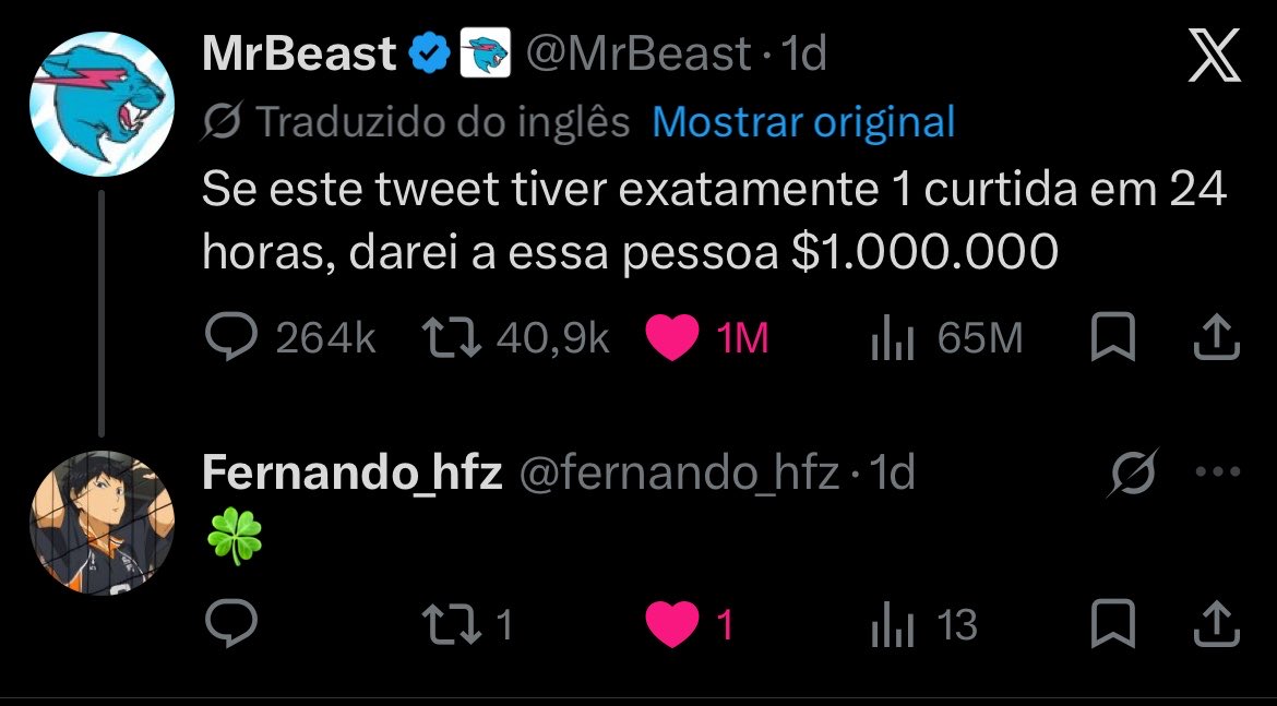 fernando_hfz's tweet photo. Dá meu dinheiro @MrBeast https://t.co/4uXJBXvpPq