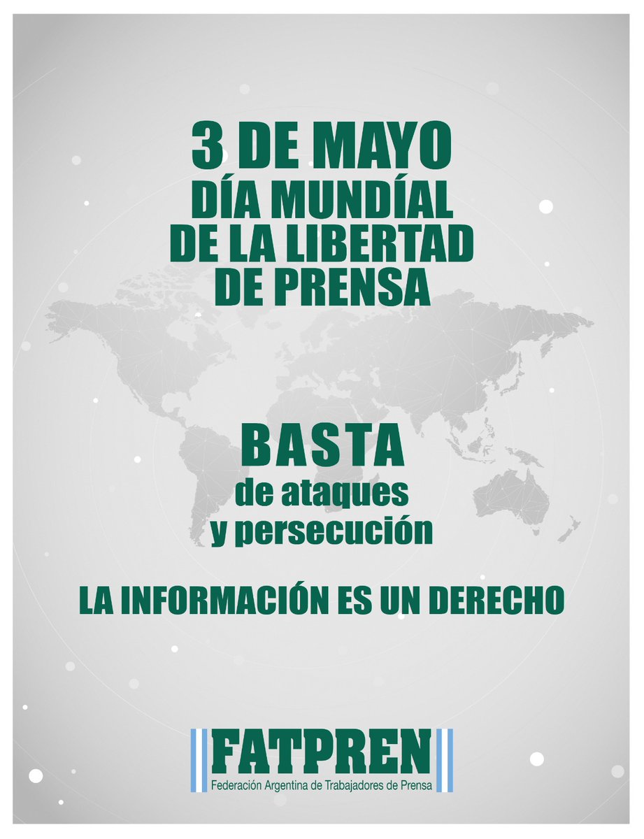 🗓 3 de mayo

🔵 Día mundial de la libertad de prensa

⛔️ Basta de ataques y persecución al periodismo

‼️ La información es un derecho