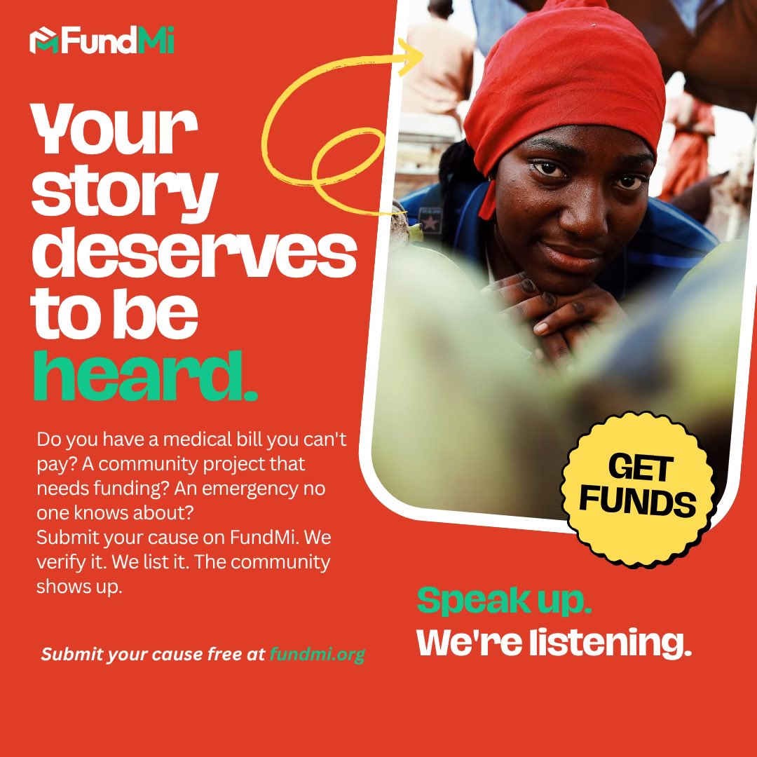 Fundmipool's tweet image. You don't have to suffer in silence. FundMi gives your cause a verified, transparent platform where real donors can find you and help. No random account numbers. No blind trust. Just your story, verified and live. Submit your cause today → fundmi.org #crowdfunding
