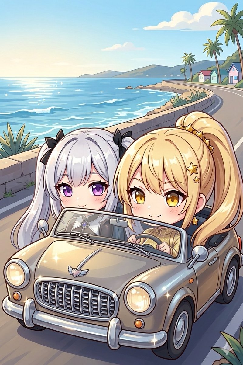 sin_muranarka's tweet image. こんにちは～(*´∀｀)ﾉ
GWなので今日も金銀女神姉妹です。せっかくのGWなのでドライブに出かけました🚗
本日もよろしくです😸
#AIart #AIイラスト