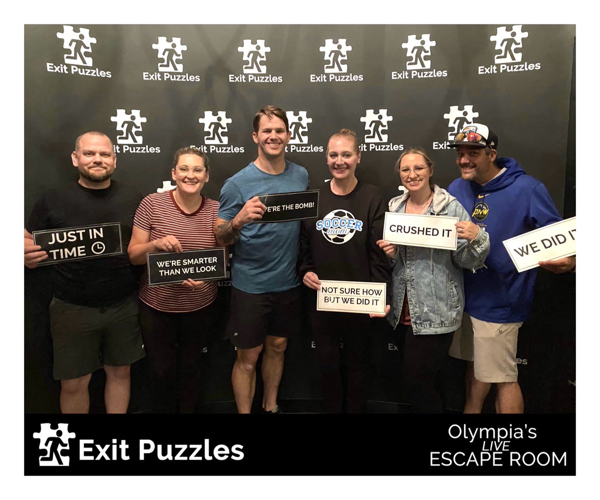 ExitPuzzles's tweet image. Escaped with just 36 seconds remaining! Yikes! Fantastic teamwork everyone! Doesn’t get much closer than that 😜

ExitPuzzles.com - Olympia Escape Room 

#EscapeRoom #EscapeRooms #Olympia #WashingtonState