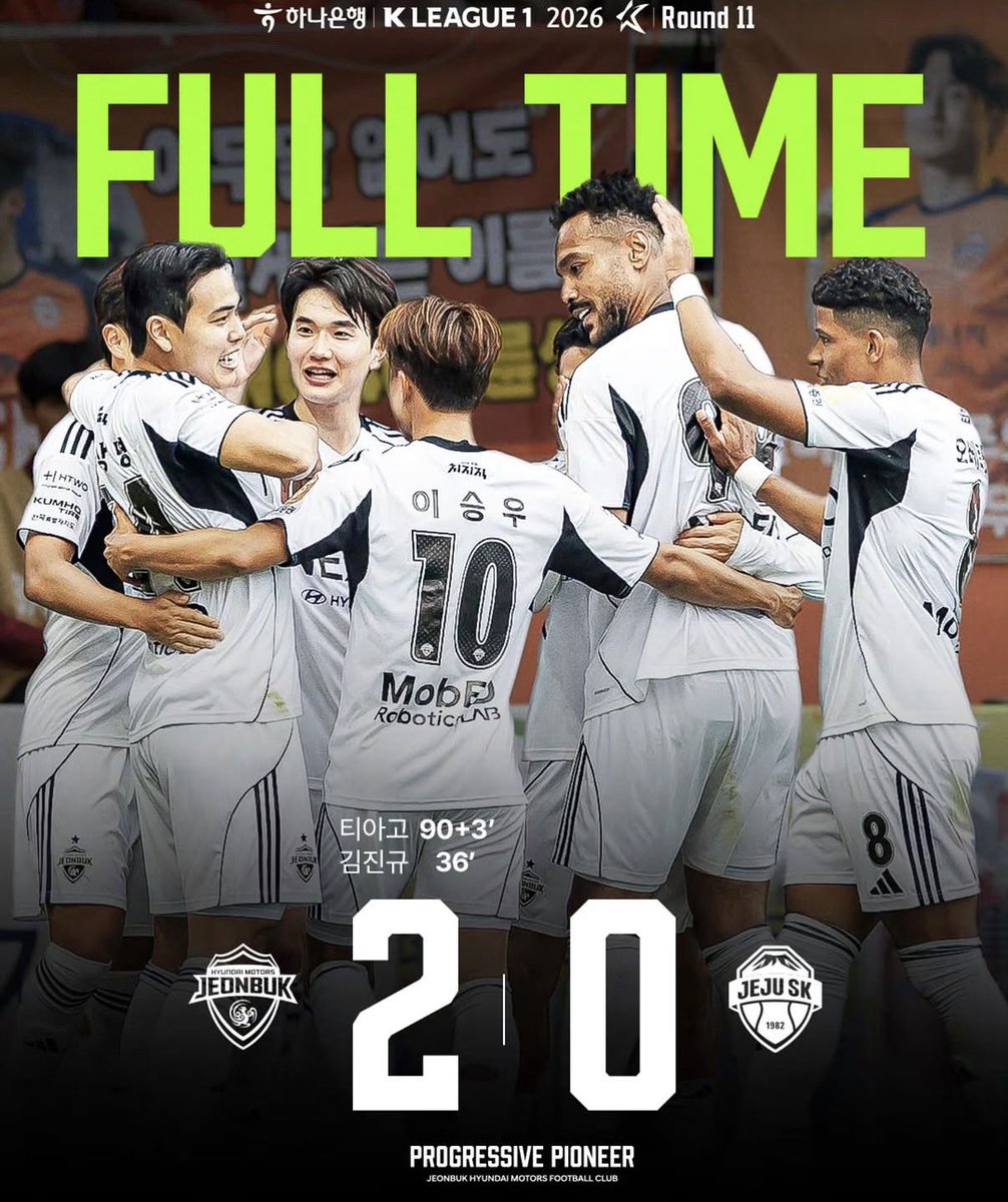🟢FULL TIME🟢 済州SKFC 0-2 全北現代 得点者 36分 キム ジンギュ 90+3