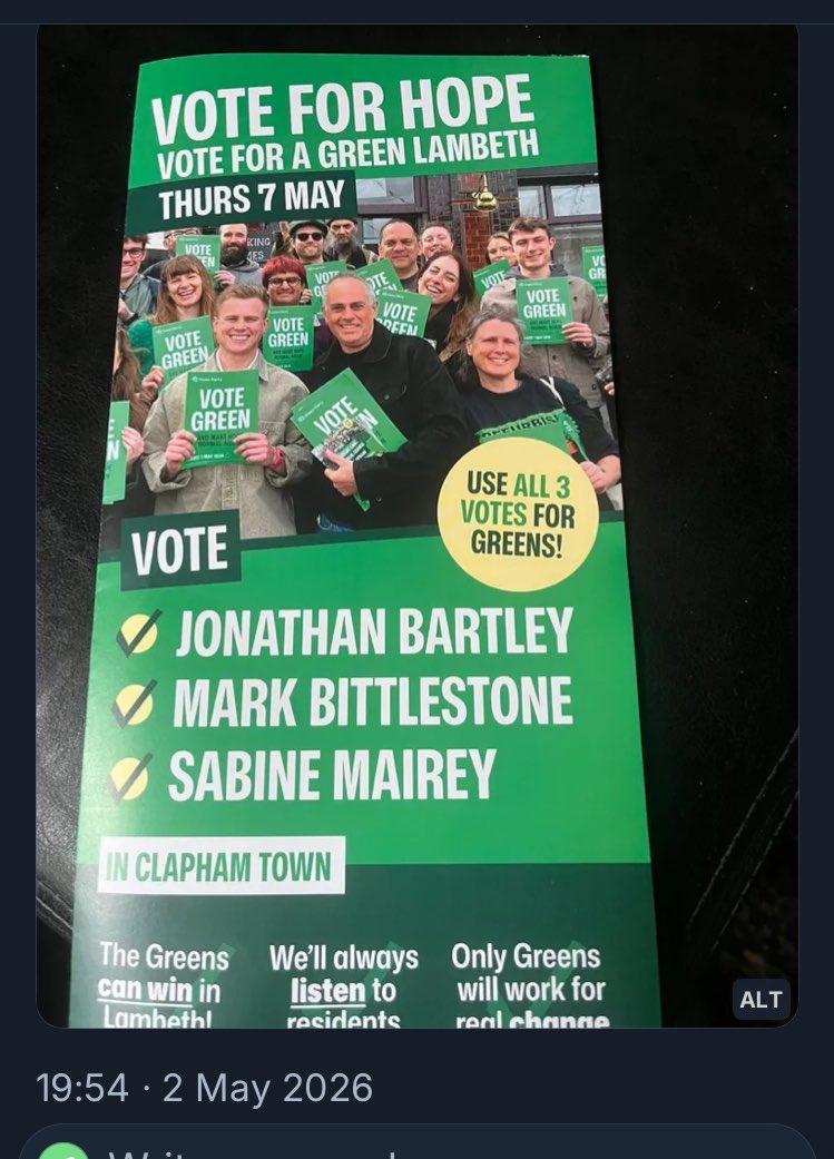 treesey's tweet photo. Lambeth Green Party haven’t really suspended candidates - as of 2.5.25.

Lambeth Greens are still delivering leaflets featuring their candidates who are accused of anti-semitism - Sabine Mairey and Mark Bittlestone https://t.co/ePpiKDVE6Z