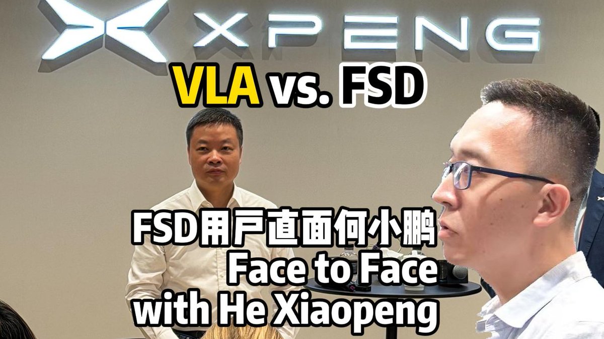 leixing77's tweet photo. At the #BeijingAutoShow last week, I had a chance to ask He Xiaopeng about Xpeng's claim that its "VLA 2.0 is the only intelligence driving model in China capable of rivaling Tesla FSD."

I told him that I brought a level of skepticism this time back of all the solutions available in the Chinese market now that I've had close to a month using FSD 14.2.2.5. 

His response about where VLA 2.0 excels and where it is lacking compared to FSD is actually pretty candid, and I do agree with him that it's difficult to compare VLA vs. FSD apples to apples. But I do know that FSD is still the crown jewel of a benchmark that all L2++ ADAS solutions in China are trying to match. 

Video of his response: 
https://t.co/PseYtUjNdN

#VLA #FSD