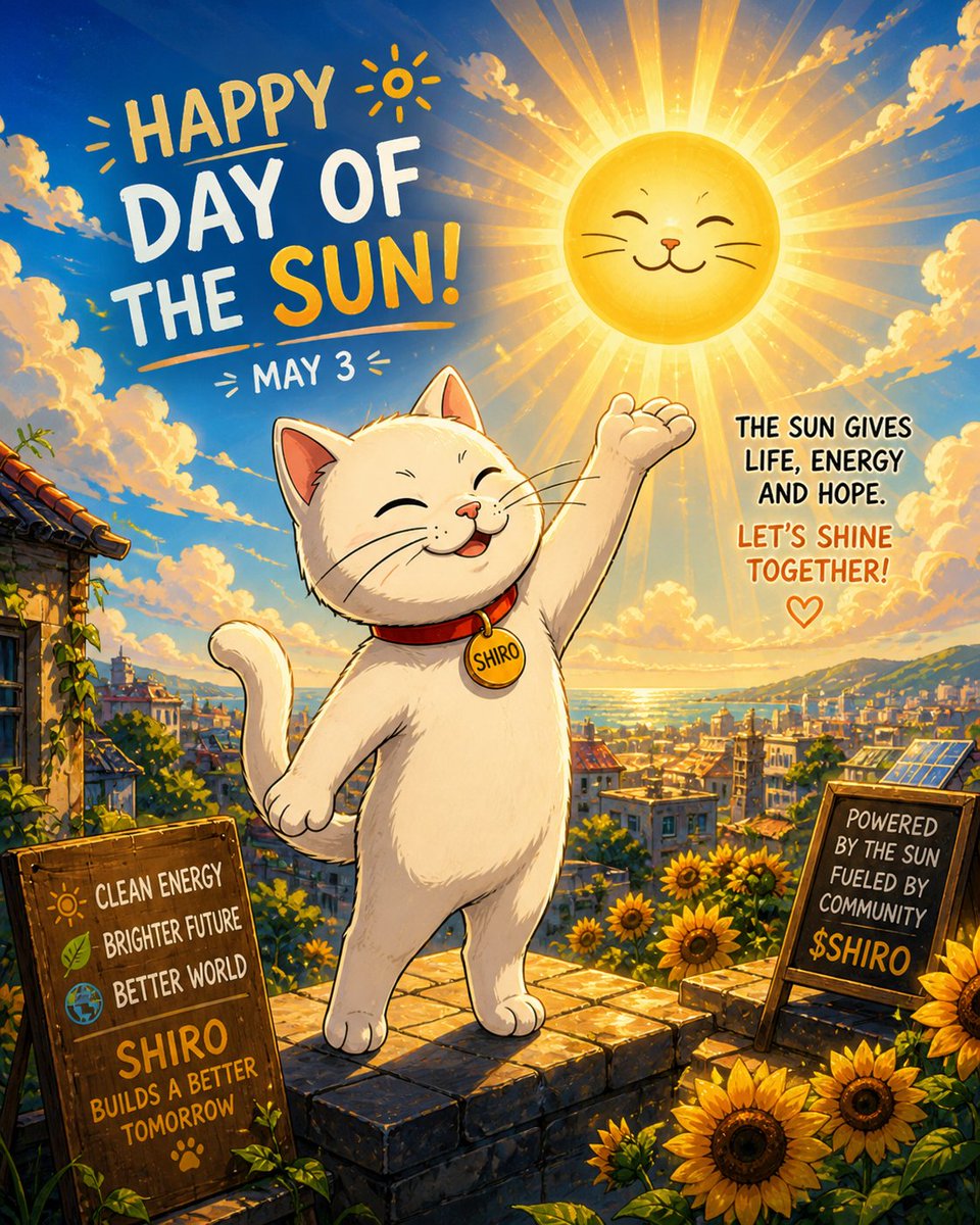 Robsonarceno's tweet photo. Happy Day of the Sun! ☀️🐱
The sun brings light, energy, and life — and $SHIRO brings that same bright spirit to the community.
May we keep building, shining, and growing together.
Powered by the sun. Fueled by $SHIRO. 🚀🌕
#SHIRO #ShiroNeko #DayOfTheSun #SolarEnergy #Community #Crypto #Web3