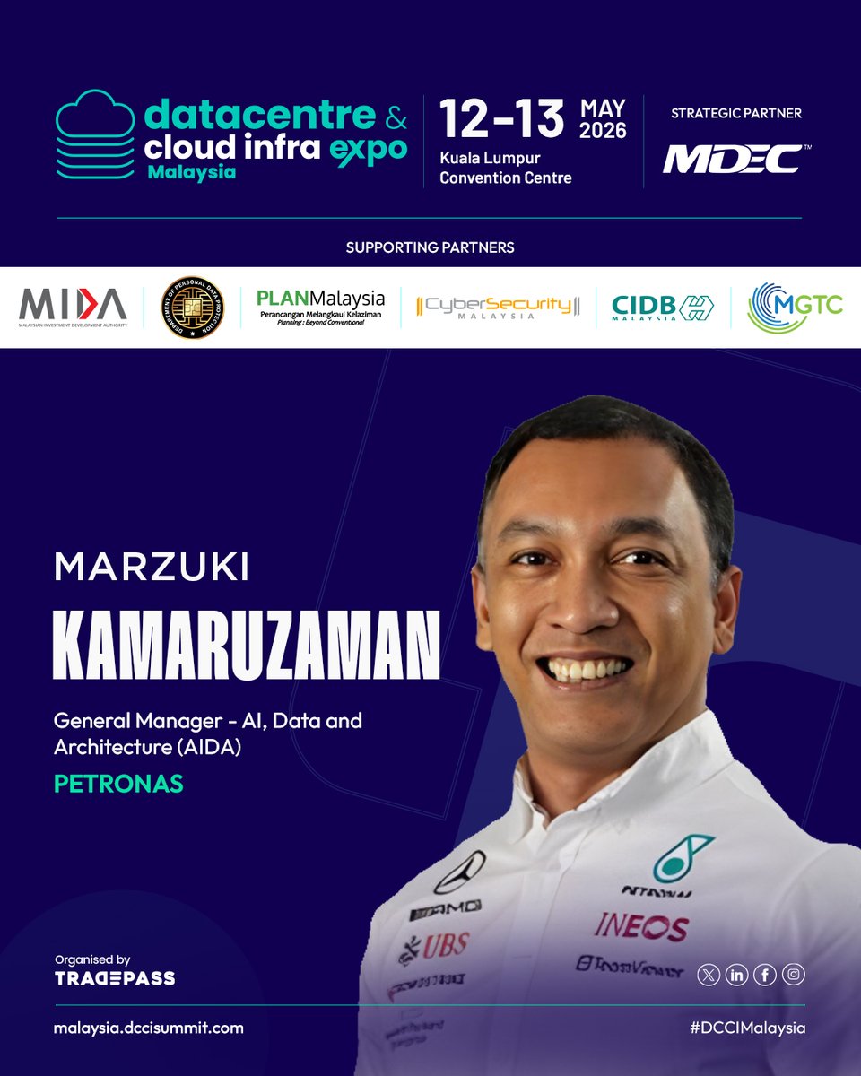 Tradepassglobal's tweet image. Marzuki Kamaruzaman, GM – AI, Data and Architecture at PETRONAS, joins DCCI Malaysia as a speaker.

👉 hubs.la/Q04d-K4F0

#DCCIMalaysia #DCCIExpo #Speaker #AI