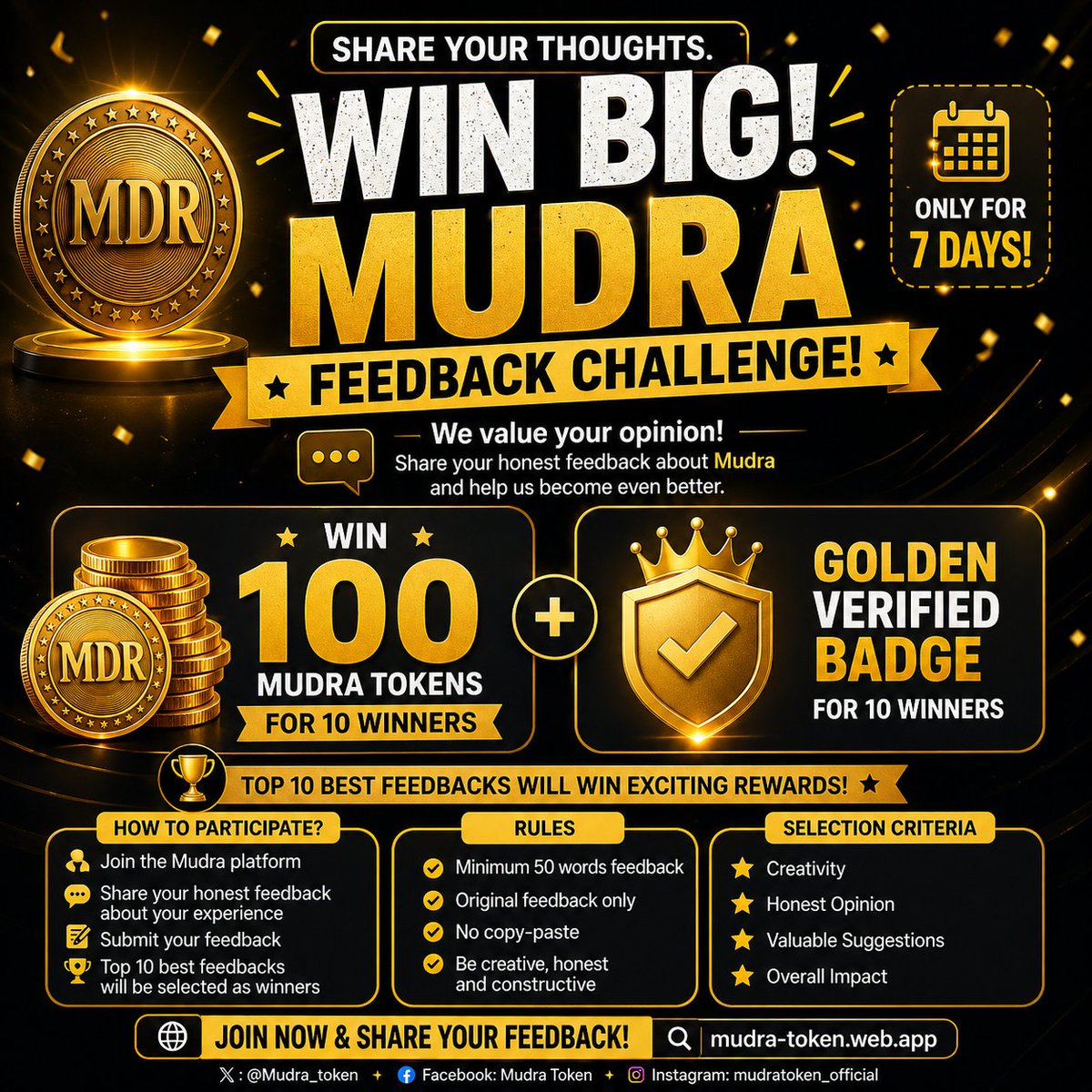 Mudra_token's tweet image. Still no entries for the Mudra Feedback Challenge! 😮
Be the first &amp;amp; win 🚀
🎁 100 Mudra Tokens + Golden Badge
Drop your honest feedback now 👇
mudra-token.web.app⁠�
#MudraToken #FeedbackChallenge #CryptoCommunity #Writers #EarnRecognition