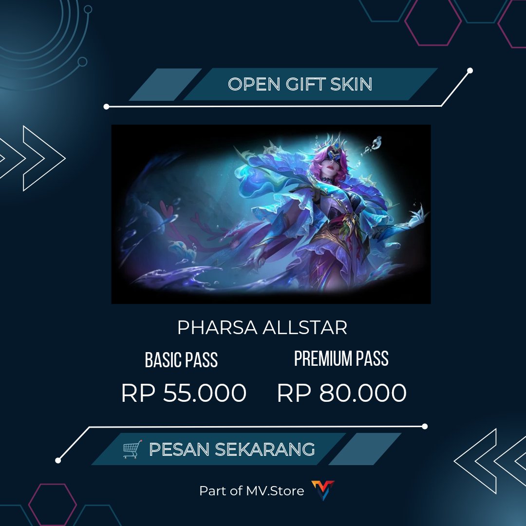 Aku Nambah Slot Gift Skin yaa

Pharsa Allstar (50 Slot) 
Basic Rp55.000
Prem Rp80.000

- Pengiriman start 1 Juni
- Dikirim via gift
- Cancel? No ref
- CN? Boleh
- Dp untuk keep slot
- Fast Respon Chat wa 👇
wa.me/6287726363165