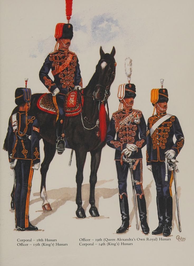 Uniformologist's tweet photo. Various hussar regiments of the British army, (c. 1914). https://t.co/LMct0gO7E9