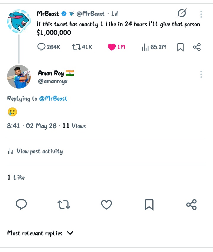 amanroyx's tweet photo. @MrBeast https://t.co/QQtvkzxPlQ