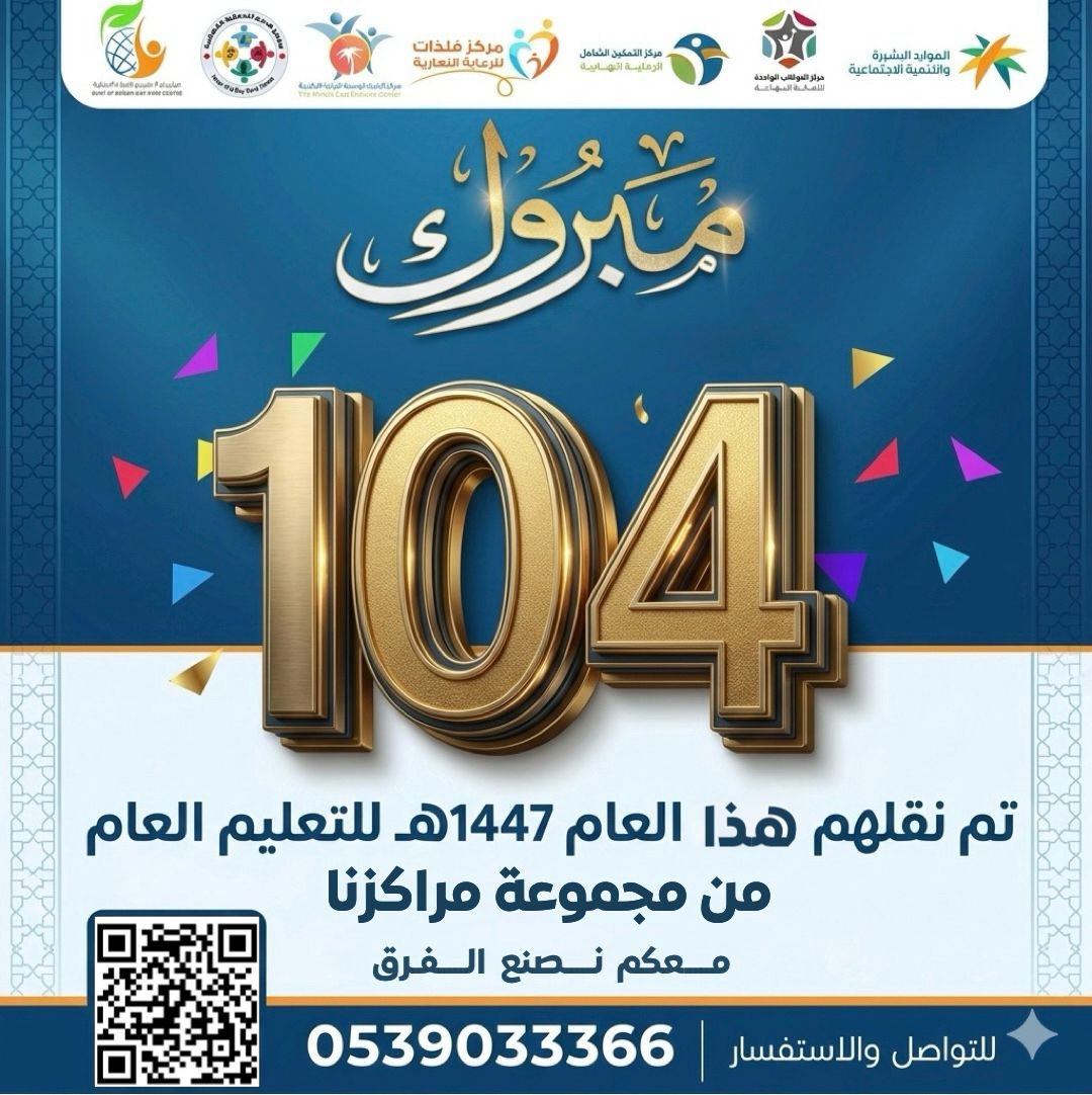 104 قصة نجاح تُكتب هذا العام ✨
بجهودكم يصير المستحيل ممكن، ومعكم يكبر الأثر. 
 
#تعليم #إنجاز #ذوي_الإعاقة #التعليم_العام #نجاح #رؤية2030 #السعودية #فخر #أبطالنا #صناعة_الفرع