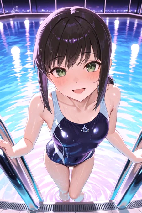 今の泳ぎどうでしたか?司令官! SFW No nudity, no suggestive intent. Healthy sporting swimwear style illustration. #艦これ