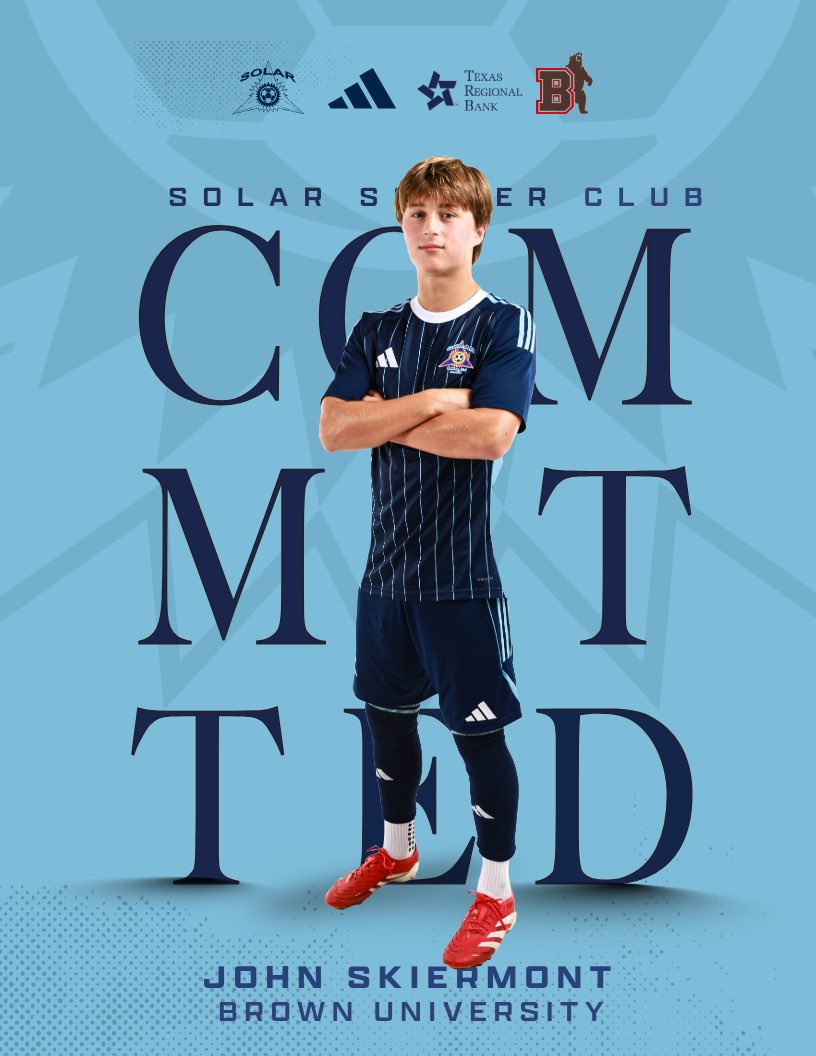 SolarSoccerClub's tweet photo. Providential, committed! Congratulations to Solar U19 Academy ECNL player @JohnSkiermont27 on his commitment to play at the next level with @BrownU_MSoccer. Headed to the Ivies ๐ป๐๐ช #SolarProud John! @ecnlboys
#SolarNextLevel #WeAreSolar #50YearsOfExcellence https://t.co/HxGSKvTZoI