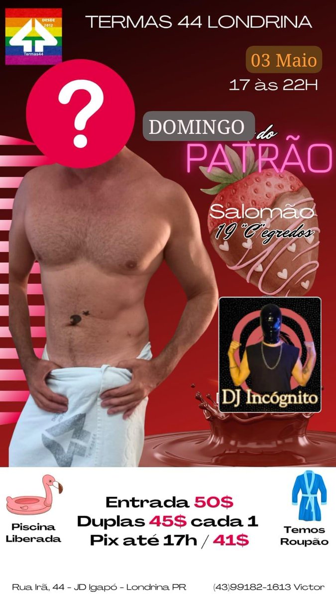 Dados para pagamento da entrada  para a  DOMINGO DO PATRÃO 44 : 🌈🌈🌈🌈

*PAGAMENTO ANTECIPADO PARA DESCONTO APENAS ATE AS 17H DE DOMINGO*

Chave pix cel - 43 991821613

Marli guerra me 

Banco Stone

VALOR - 41$ 

Envie o comprovante no pv para , ser listado