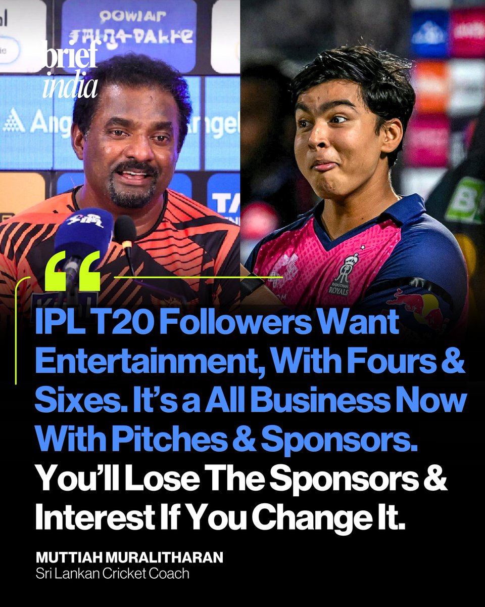 “Fair Wickets Will Be Boring”: Muttiah Muralitharan Explains IPL Reality.

Sri Lanka legend Muttiah Muralitharan sparked debate by saying that making pitches more balanced in the IPL could actually reduce fan interest. He argued that T20 audiences prefer high-scoring games filled