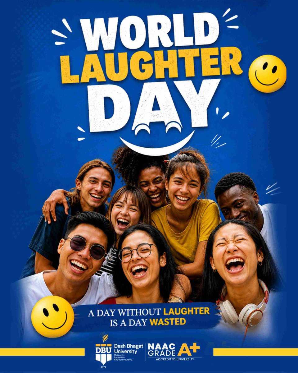 DBUIndia's tweet image. A smile is contagious… so spread it everywhere you go 😄

This World Laughter Day, take a break, laugh a little louder, and live a little lighter. Because happiness isn’t just a feeling—it’s a choice
.
.

#worldlaughterday #keepsmiling #spreadhappiness #positivevibe #studentlife
