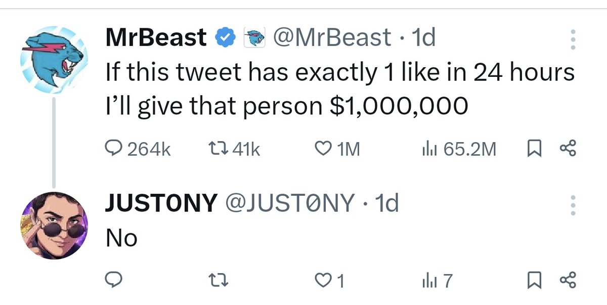 JUST0NY's tweet photo. @MrBeast this count ? More thant 24hrs :3 https://t.co/Ma2bmzfoko