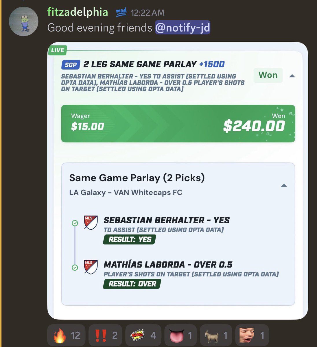 GoldBoys's tweet photo. Cash the +1500 Soccer SGP for @JDGoldboys &amp; @fitzadelphiaa 🔥

$15 ➡️ $240 💸

Cash with us! 👉 https://t.co/ChgX7UxU00 https://t.co/4laKb1wKrP