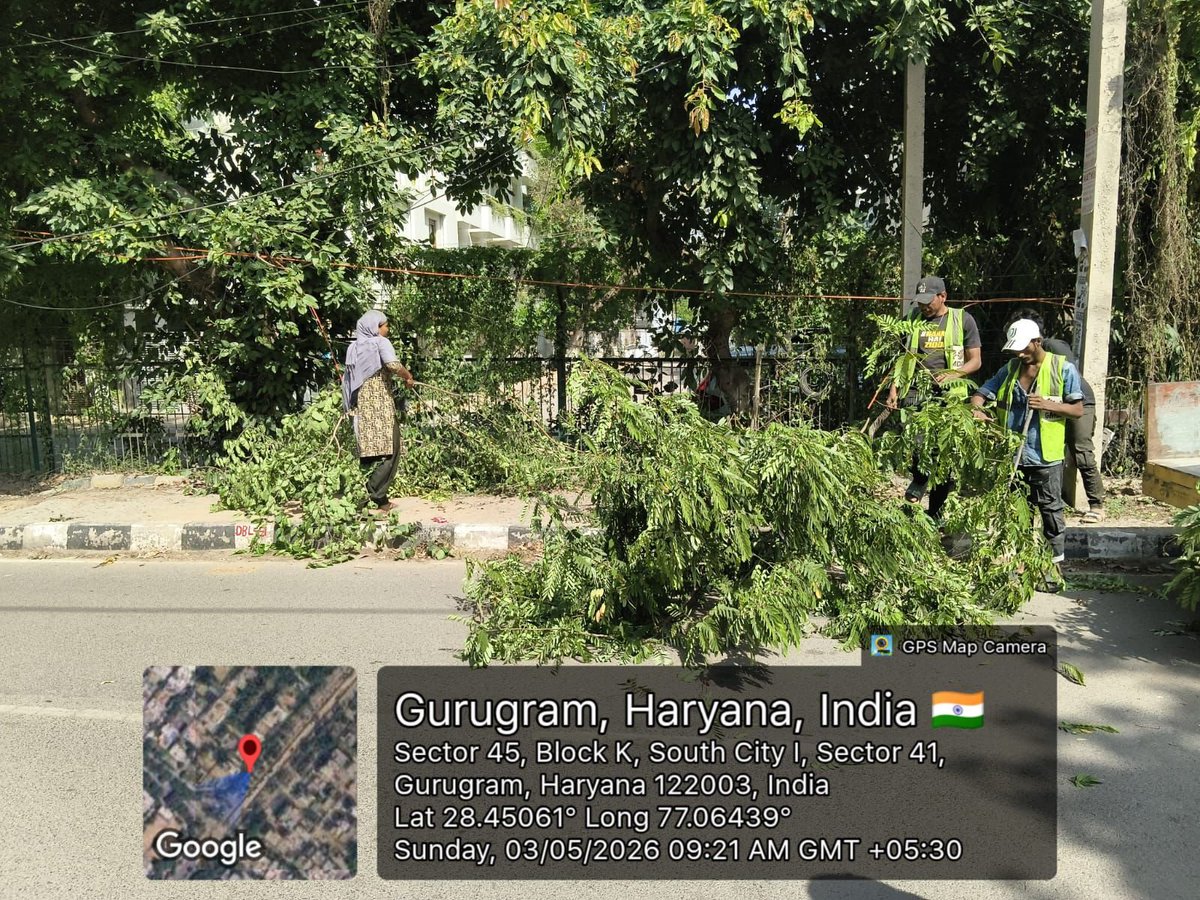 OfficialGMDA's tweet photo. Pruning and clearance of excess vegetation is being carried out by teams along Sector 41 to improve visibility, road safety and enhance overall surroundings.
#Gurugram #CleanCity #UrbanUpkeep #OnGroundAction #UrbanMaintenance #PublicSafety #CleanerStreets https://t.co/xB9TyV7U3j