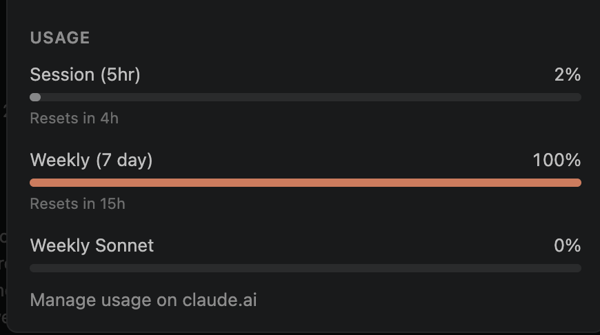 rnixon92's tweet photo. My first time feeling this pain on the 5x plan with Claude. Fellow builders - what am i supposed to do for 15 hours? Codex? https://t.co/bh0Xvu0ta5