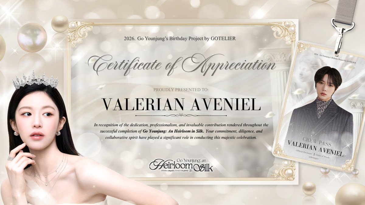 bemogyu's tweet photo. ♕. . Tonight I, Valerian Aveniel from Order of Words, am standing here, to honor 𝗚𝗼 𝗬𝗼𝘂𝗻𝗷𝘂𝗻𝗴: 𝗔𝗻 𝗛𝗲𝗶𝗿𝗹𝗼𝗼𝗺 ��𝗻 𝗦𝗶𝗹𝗸. With faithful devotion, I vow to cherish this keepsake, so her majesty may live untouched by time. 🦢 https://t.co/0DgSIIoWBI