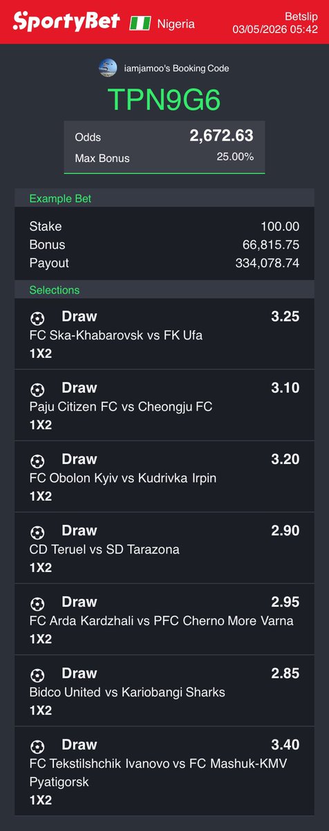 babsjamoo's tweet photo. TPN9G6  ~ 7  Early K-O

#Boomluck 🍀🍀🙏
@KakiJunior1 @KidinkArmani1 https://t.co/PSa9nI3ZoQ
