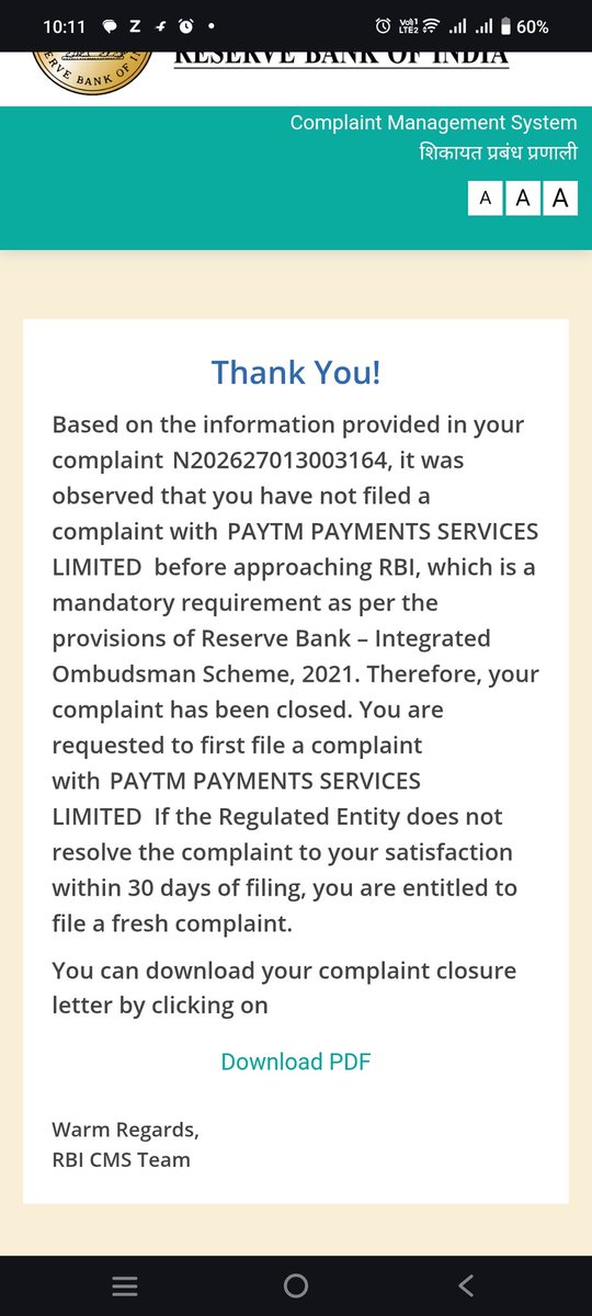 Bhavin712000's tweet photo. For fraudulent activities filed complaint in RBI https://t.co/oLxkoWIWim